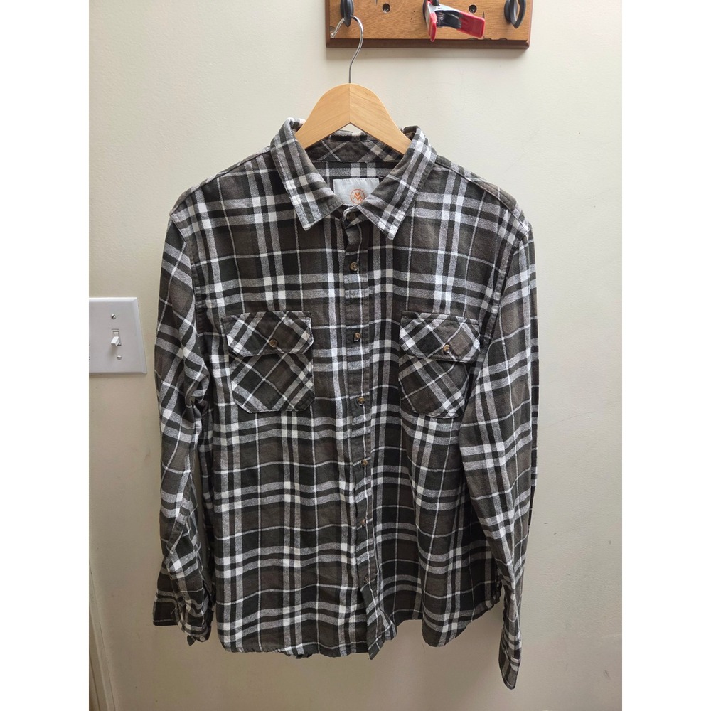 Cloudveil Mountainworks Mens XL Plaid Flannel Shirt Olive Green Brown Long